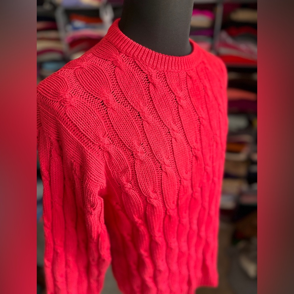 Vintage Pringle Scarlet Cotton Cable Knit, L